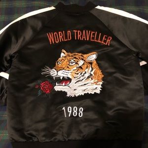 Tiger embroidered satin bomber jacket